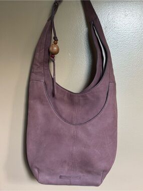 Lucky Brand Mauve Suede Vintage Hobo Bag Beaded Charm Boho Festival